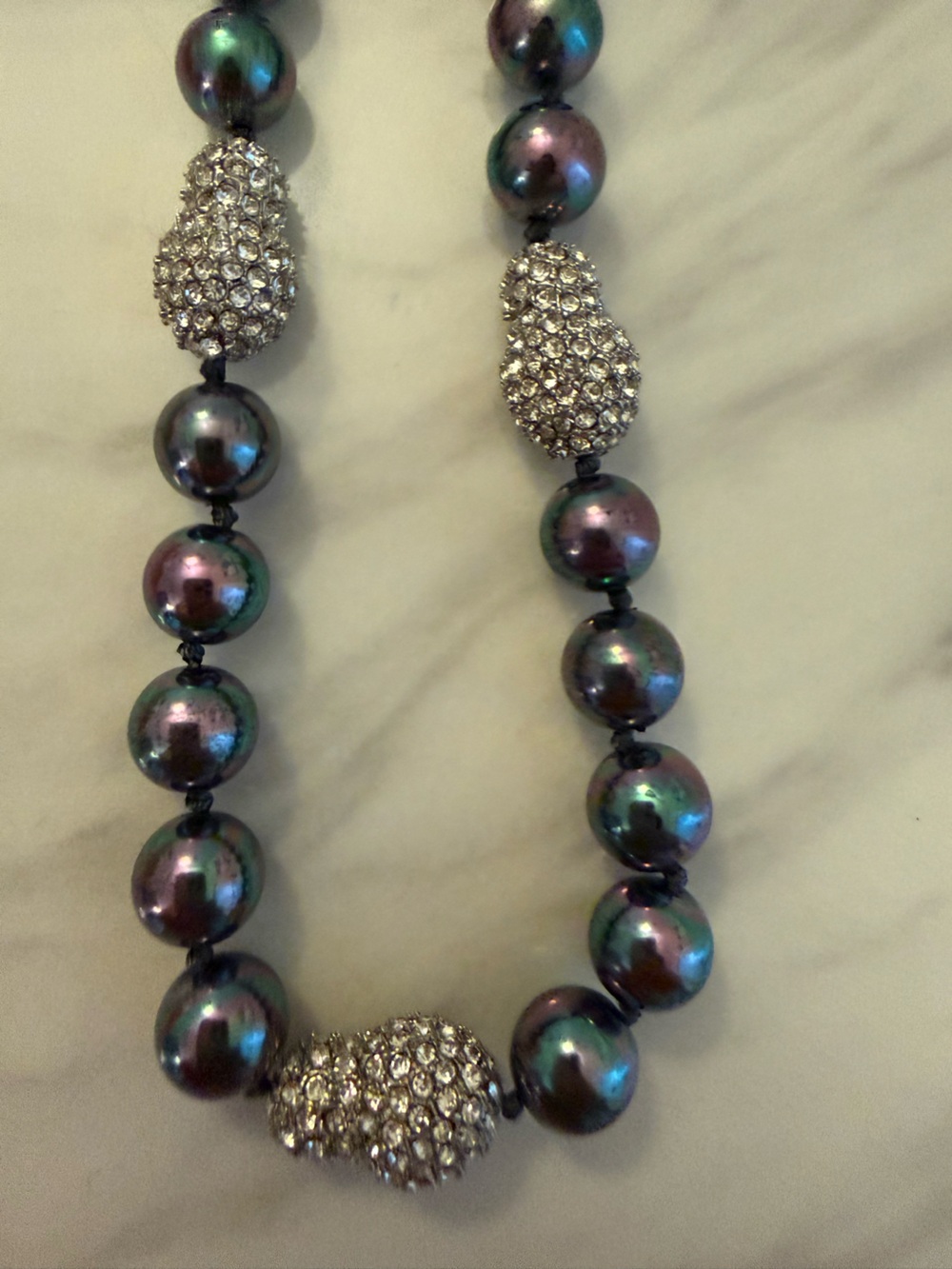 EUC Iridescent Faux Pearl Necklace with Pavé Crystals